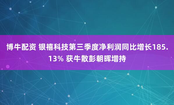 博牛配资 银禧科技第三季度净利润同比增长185.13% 获牛散彭朝晖增持